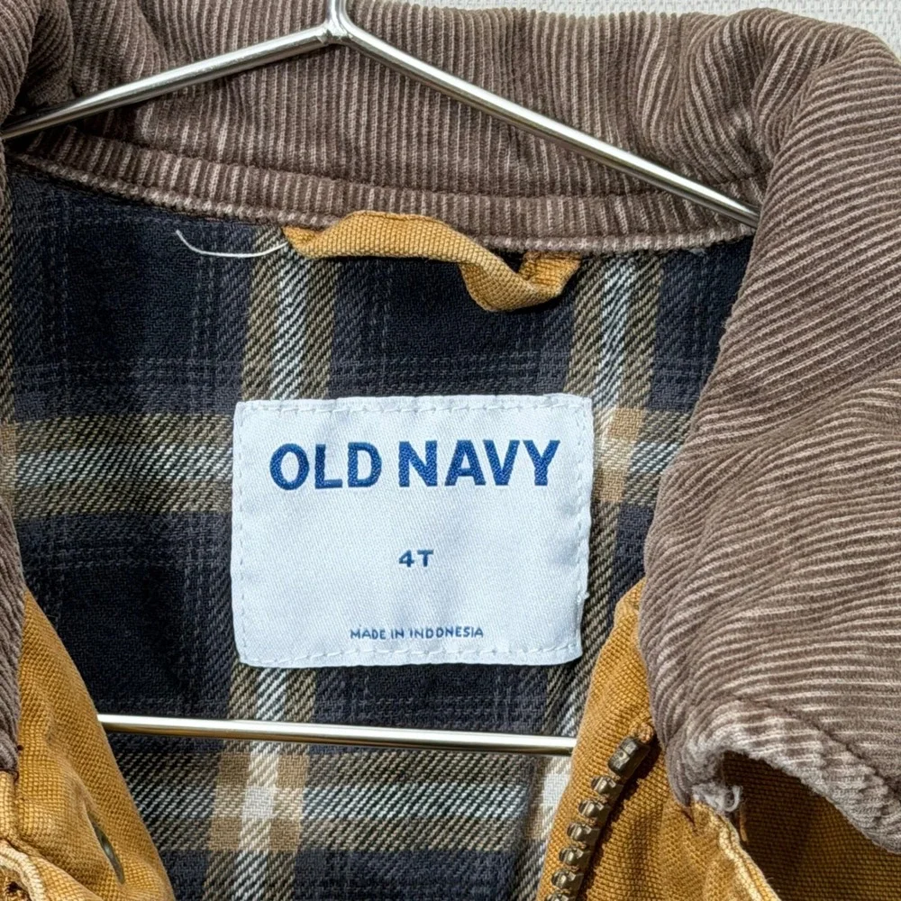 Old Navy Chore Coat barn jacket Kids 4T Canvas Plaid Lined Corduroy Collar
